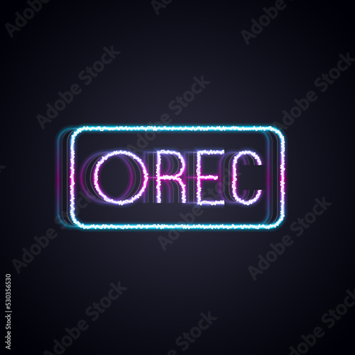 Glowing neon line Record button icon isolated on black background. Rec button. Vector