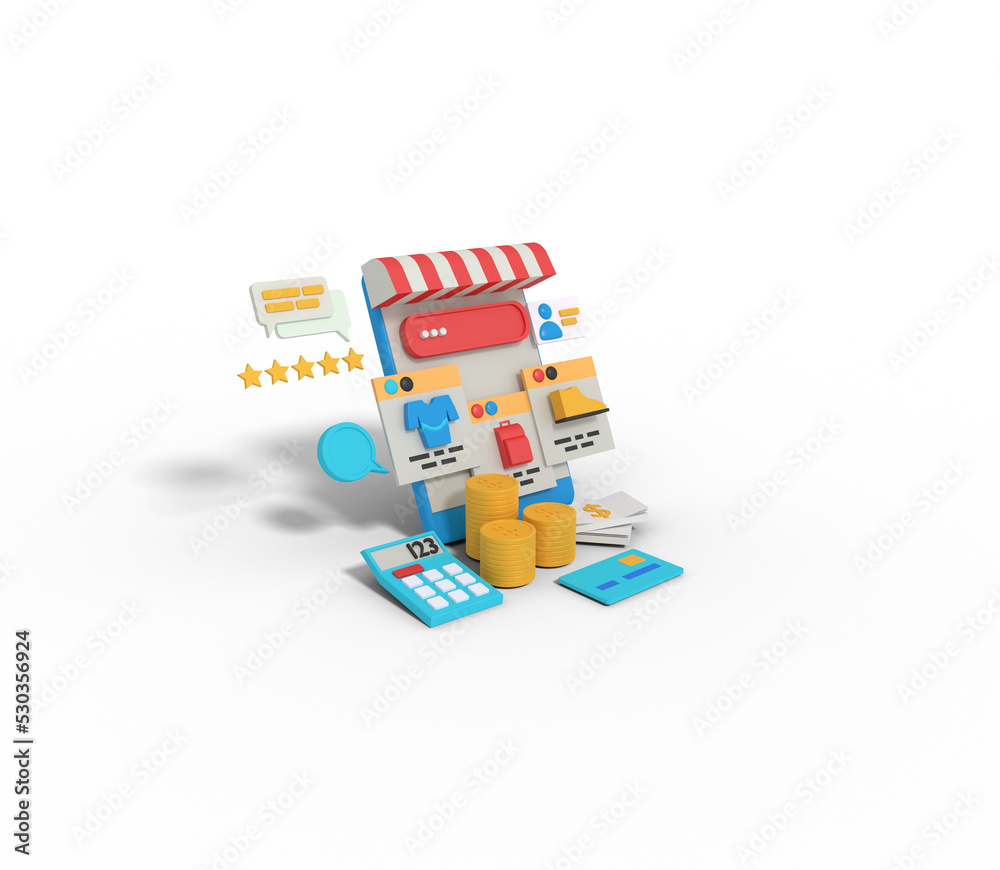 3d Illustration of e commerce website and shopping