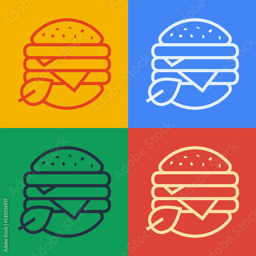 Pop art line Vegan food diet icon isolated on color background. Organic, bio, eco symbol. Vegan, no meat, lactose free, healthy, fresh and nonviolent food. Vector