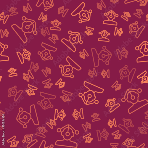 Brown line Hypnosis icon isolated seamless pattern on red background. Vector