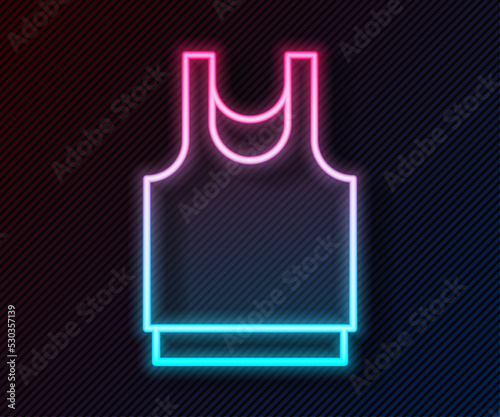 Glowing neon line Undershirt icon isolated on black background. Vector