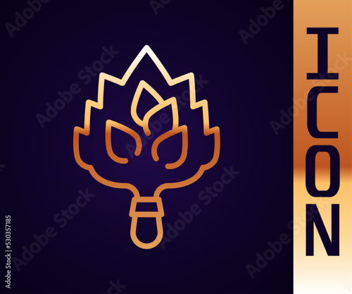 Gold line Sauna broom icon isolated on black background. Broom from birch twigs, branches for Russian steam bath, sauna, washhouse. Vector