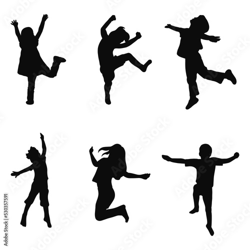 silhouette children jumping set vector