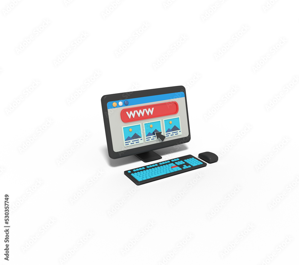 3d Illustration of search engine website in computer