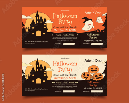 Hand drawn flat halloween party tickets template