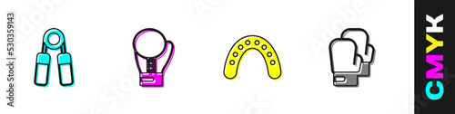 Set Sport expander, Boxing glove, Mouth guard boxer and icon. Vector