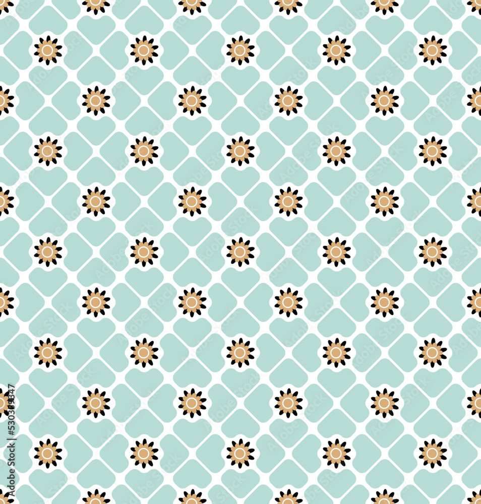 Abstract Clover Leaves Geometric Retro Seamless Pattern Trendy Fashion Design Perfect for Allover Fabric Print or Wrapping Paper Minimalist Diagonal Squares Small Florals