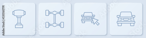 Set line Gear shifter, Online car sharing, Chassis and Car. White square button. Vector
