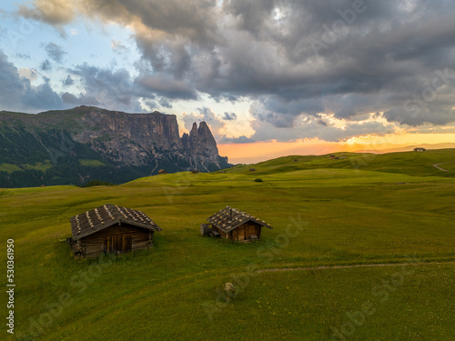 Obraz na płótnie Sunrise in the Dolomites mountains with fog and mist rolling around the peaks. Hiking path leading to the hills. w salonie