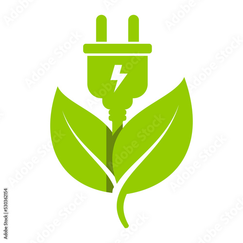 Eco plug and leaf flat icon. Zero emission concept vector illustration