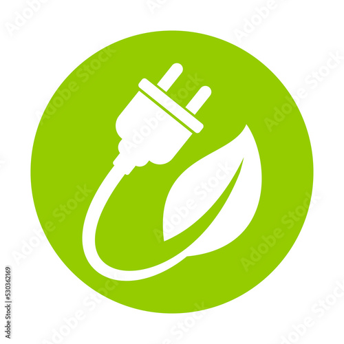Eco plug and leaf flat icon. Zero emission concept vector illustration