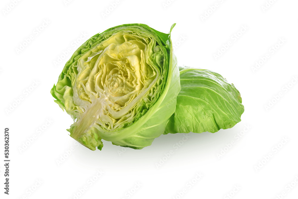 Fototapeta premium Two slices of a fresh organic cabbage isolated on a transparent background.