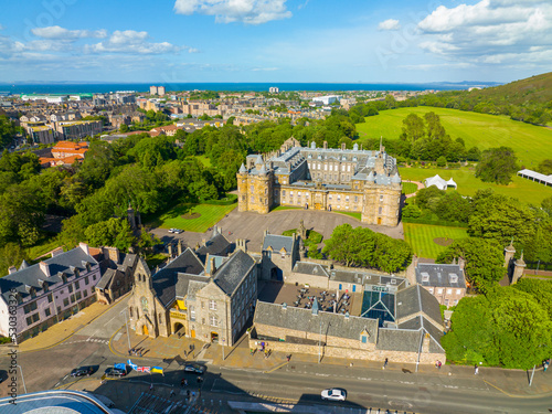 Holyrood Palace was built in 1671, is located at the bottom of Royal Mile in Old Town Edinburgh, Scotland, UK. Old town Edinburgh is a UNESCO World Heritage Site since 1995.  photo