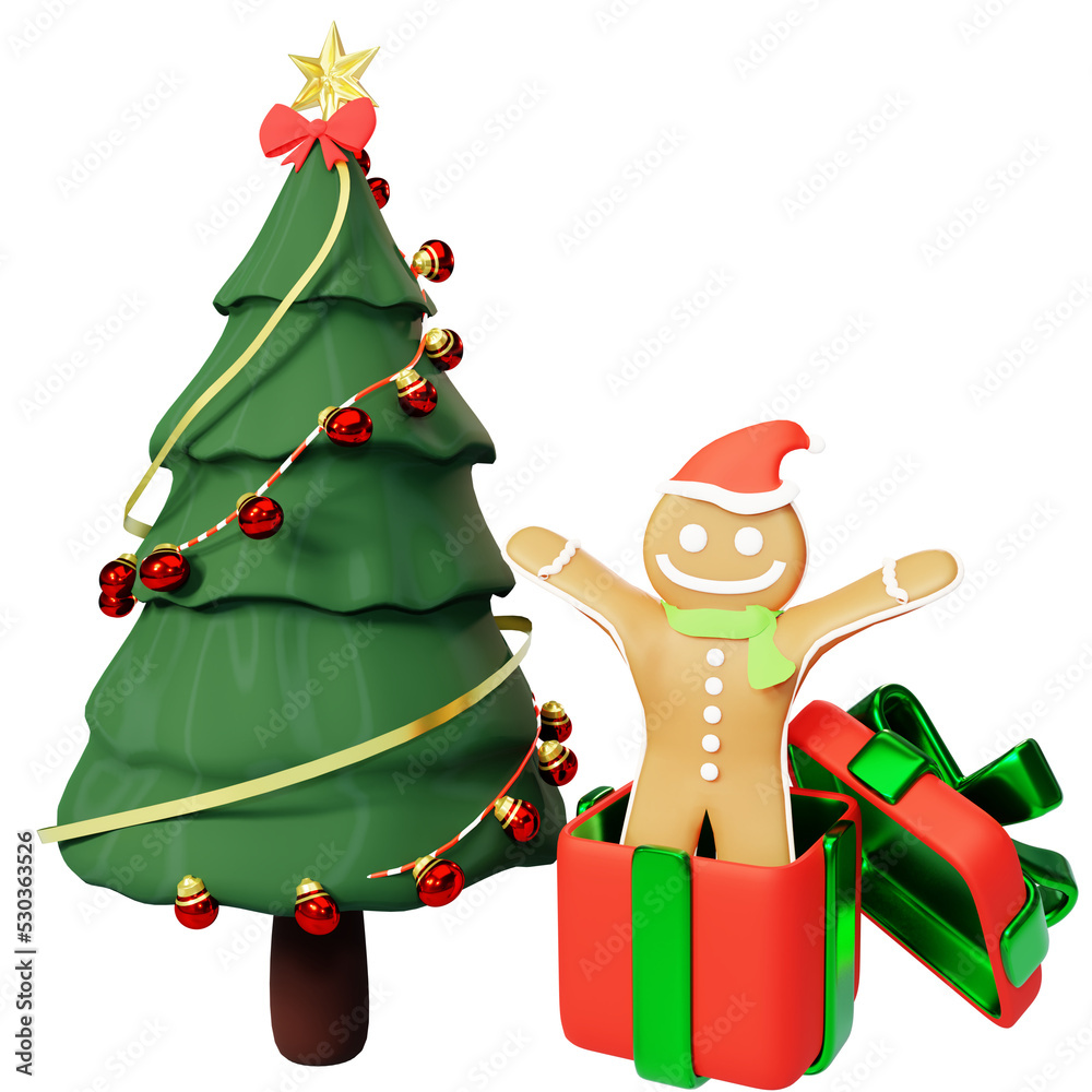 Naklejka premium 3D Object Rendered Christmas gingerbread