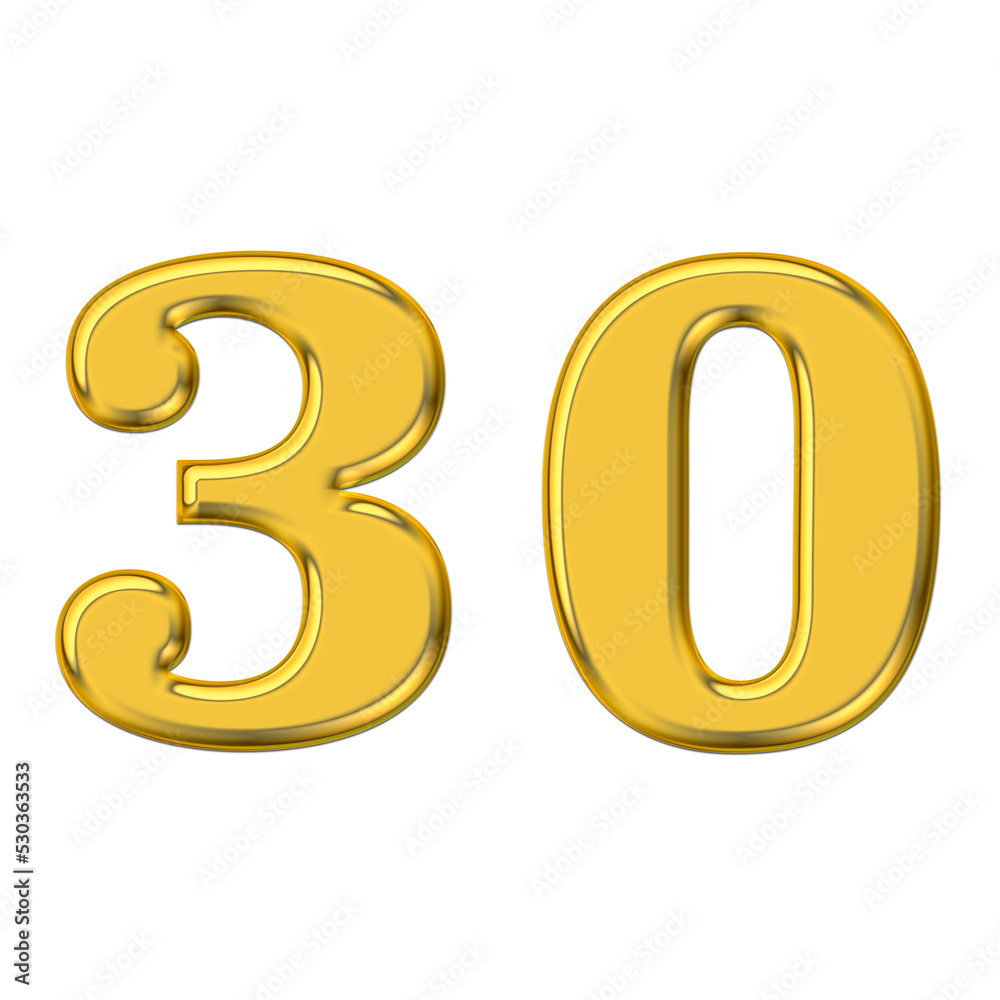 Gold 3d number 30, PNG transparent background, birthday celebrations, social media. Gold 3d number 30, PNG transparent background, birthday celebrations, social media.