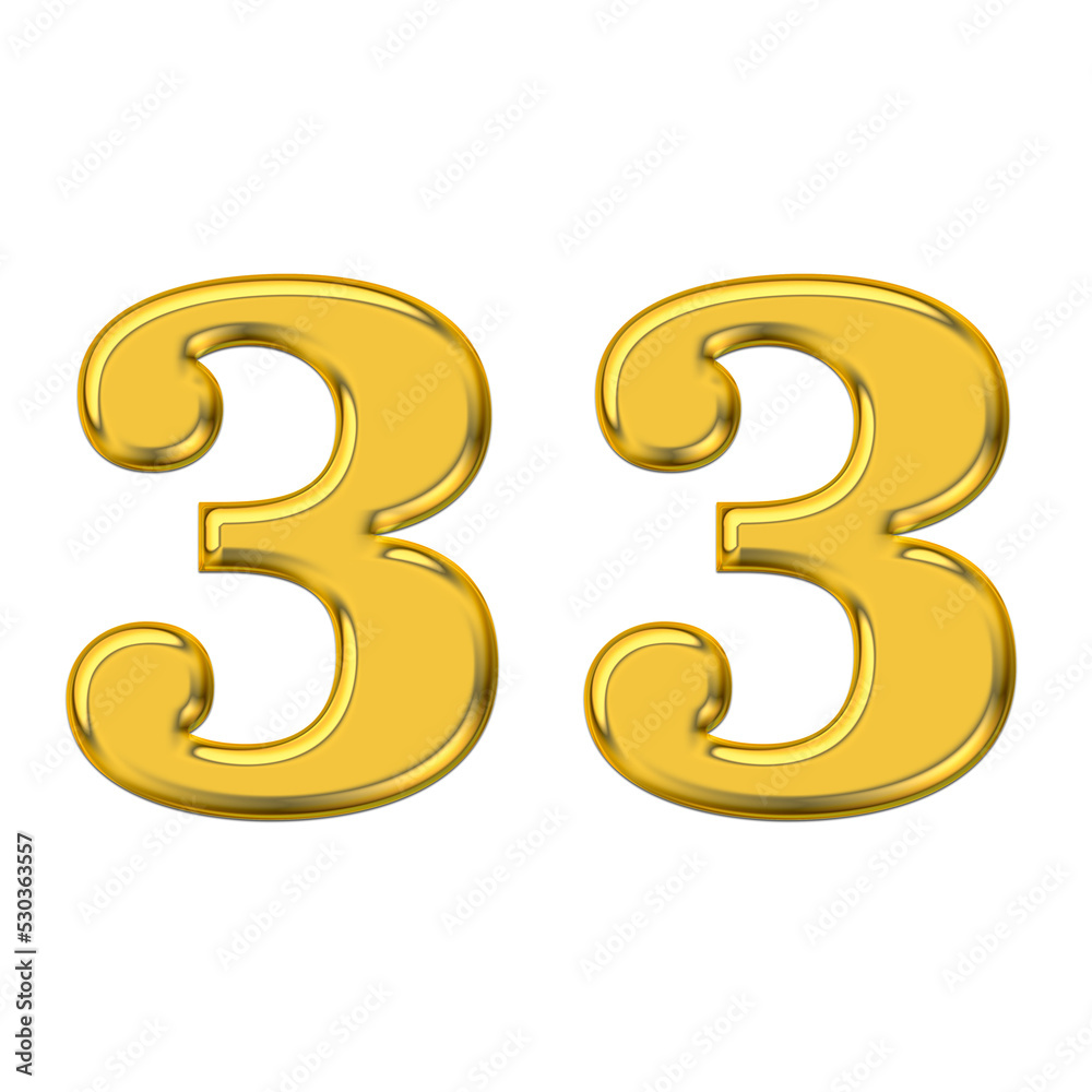 Gold 3d number 33, PNG transparent background, birthday celebrations, social media. Gold 3d number 33, PNG transparent background, birthday celebrations, social media.