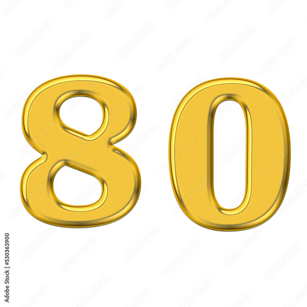 Gold 3d number 80, PNG transparent background, birthday celebrations, social media. Gold 3d number 80, PNG transparent background, birthday celebrations, social media.