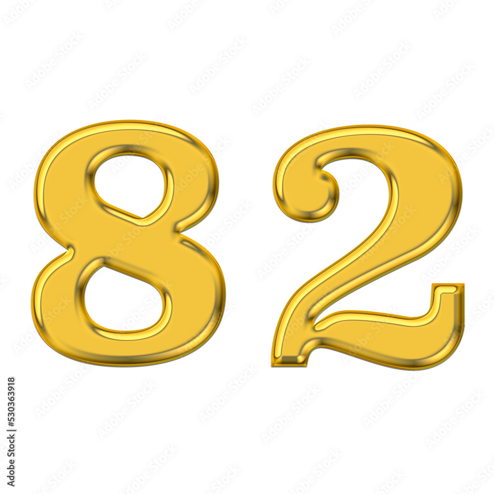 Gold 3d number 82, PNG transparent background, birthday celebrations, social media.