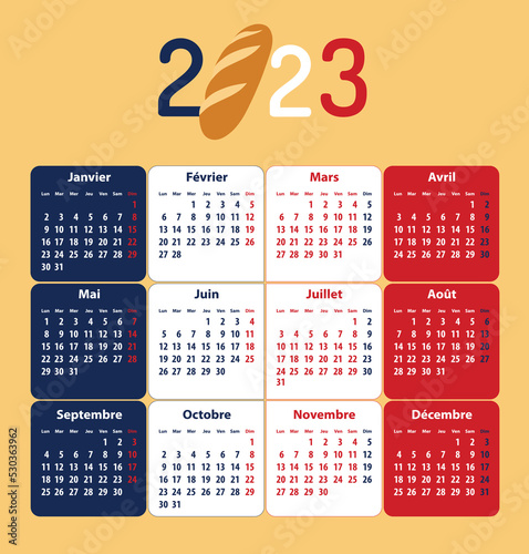 French calendar for 2023. Bread baton