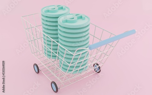 Bundle of money, banknote on pink background, business investment profit, money saving concept. 3d render illustration