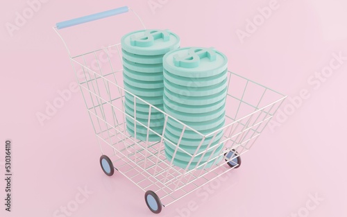 Bundle of money, banknote on pink background, business investment profit, money saving concept. 3d render illustration