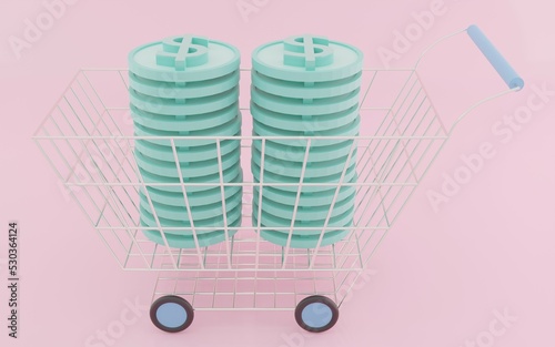Bundle of money, banknote on pink background, business investment profit, money saving concept. 3d render illustration