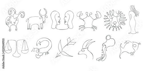 Collection of zodiac signs on white background. Line art icons. Astrology © Alena