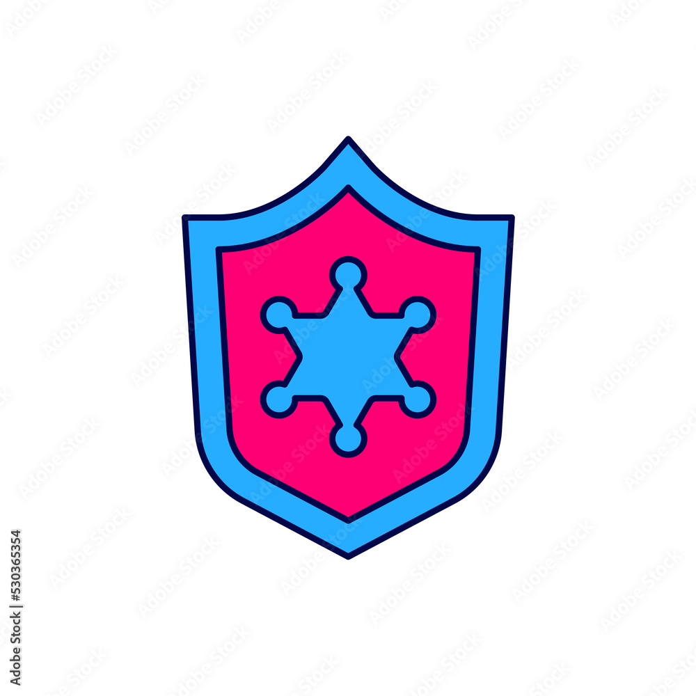 Filled outline Police badge icon isolated on white background. Sheriff badge sign. Vector Filled outline Police badge icon isolated on white background. Sheriff badge sign. Vector