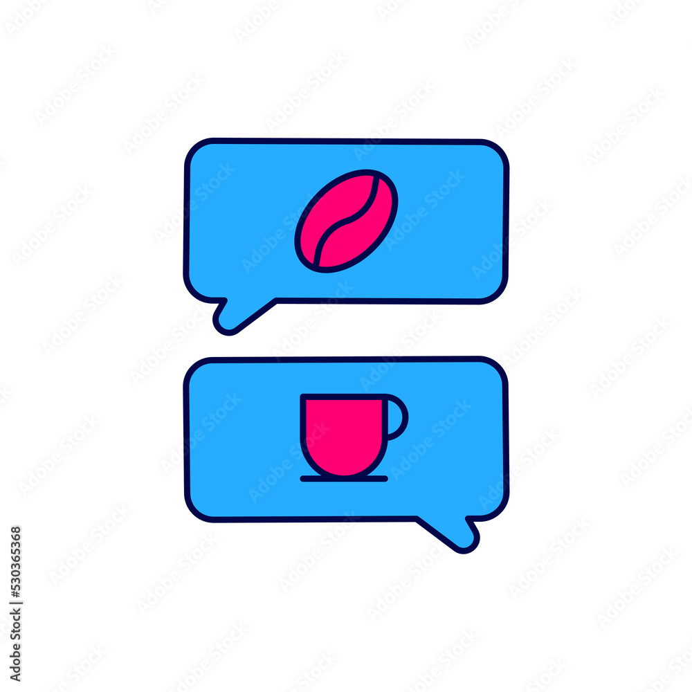 Fototapeta premium Filled outline Coffee and conversation icon isolated on white background. Coffee talk. Speech bubbles chat. Vector