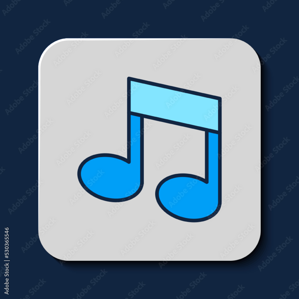Filled outline Music note, tone icon isolated on blue background. Vector Filled outline Music note, tone icon isolated on blue background. Vector