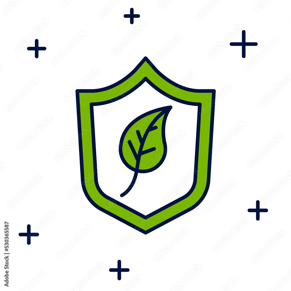 Filled outline Shield with leaf icon isolated on white background. Eco-friendly security shield with leaf. Vector Filled outline Shield with leaf icon isolated on white background. Eco-friendly security shield with leaf. Vector