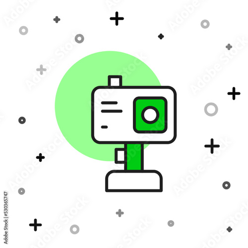 Filled outline Action extreme camera icon isolated on white background. Video camera equipment for filming extreme sports. Vector