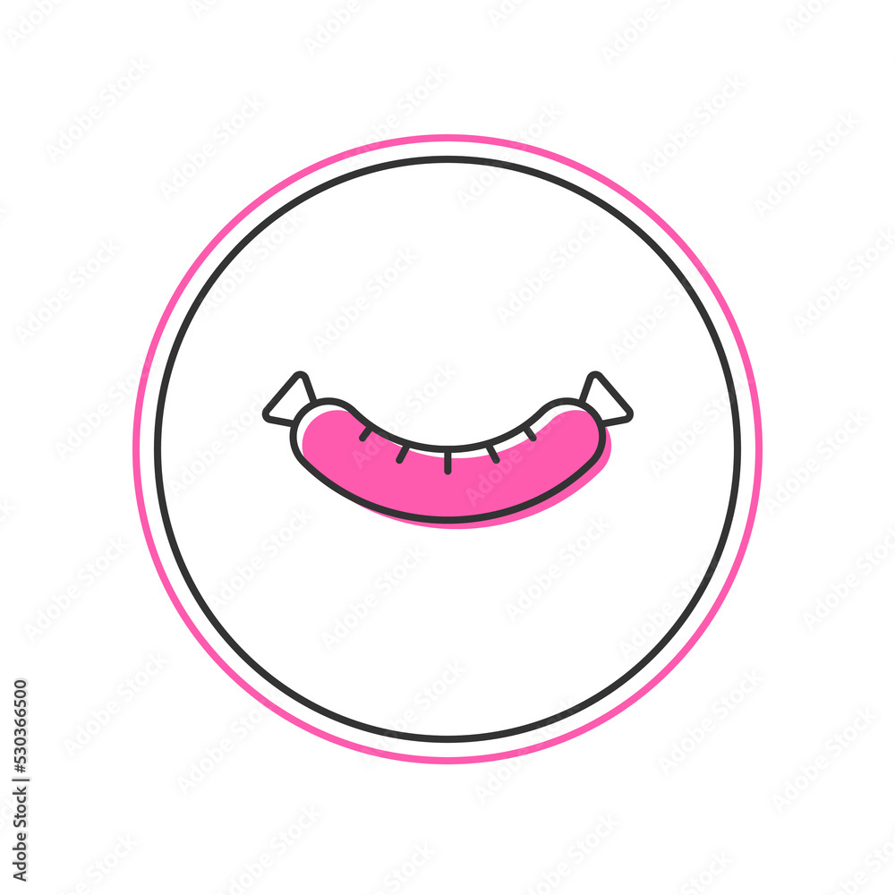 Filled outline Sausage icon isolated on white background. Grilled sausage and aroma sign. Vector