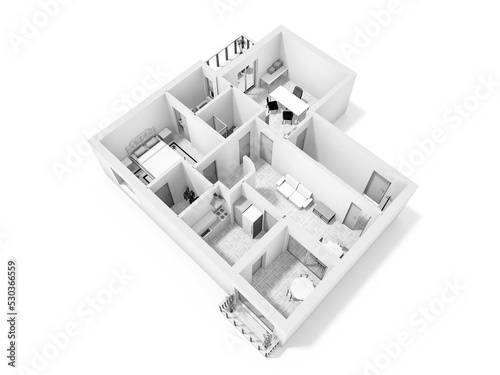 3d floor plan illustration. 3d Floor plan. Floorplans. Home floor plan top view.  © Ruslan