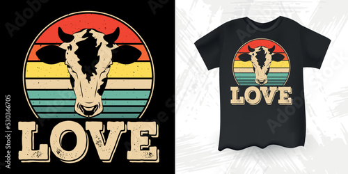 Love Funny Cow Lover Retro Sunset Vintage Father's Day Cow T-shirt Design
