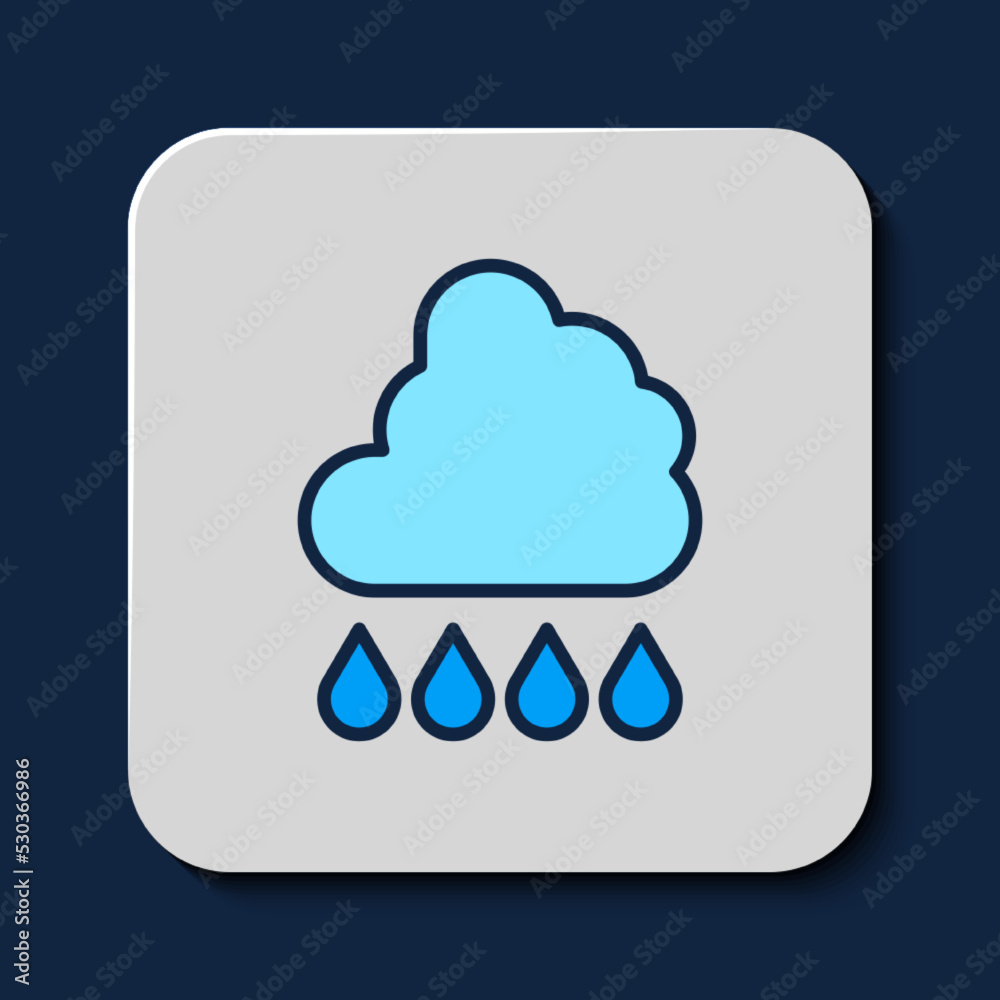 Filled outline Cloud with rain icon isolated on blue background. Rain cloud precipitation with rain drops. Vector Filled outline Cloud with rain icon isolated on blue background. Rain cloud precipitation with rain drops. Vector