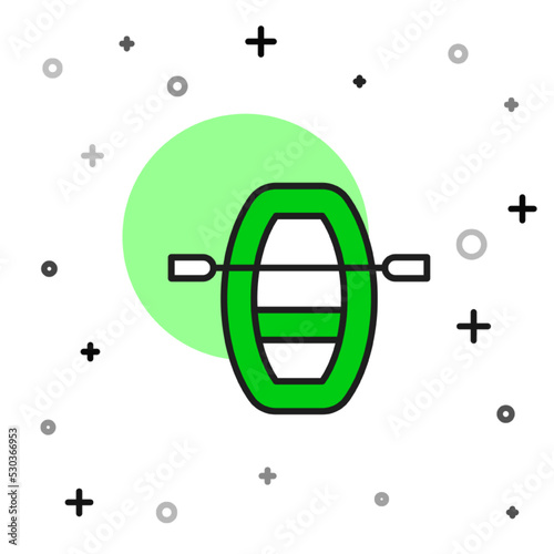 Filled outline Boat with oars icon isolated on white background. Water sports, extreme sports, holiday, vacation, team building. Vector