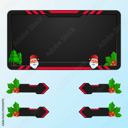 Christmas live stream overlay webcam screen border frame with Santa Claus for xmas celebration video broadcast