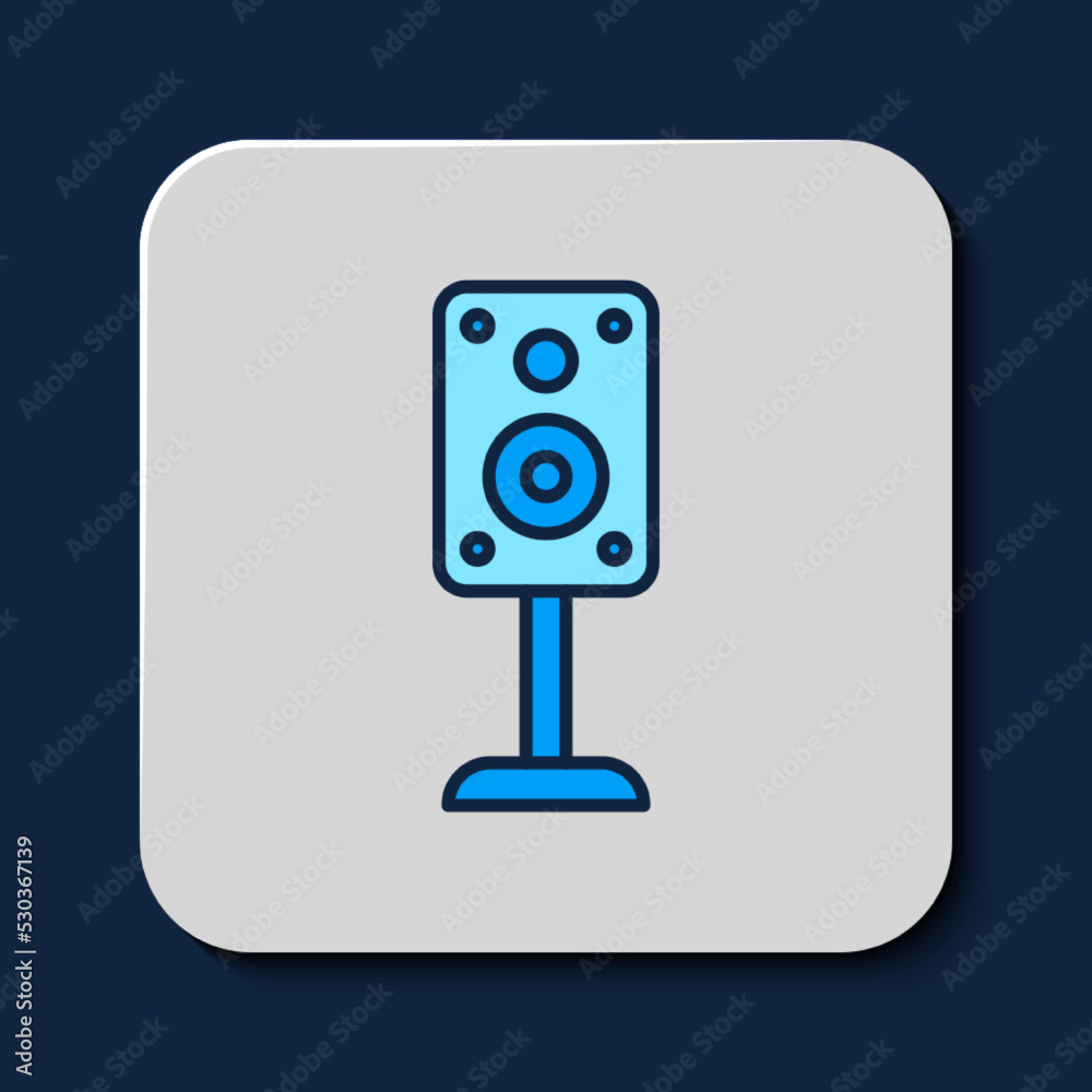 Filled outline Stereo speaker icon isolated on blue background. Sound system speakers. Music icon. Musical column speaker bass equipment. Vector