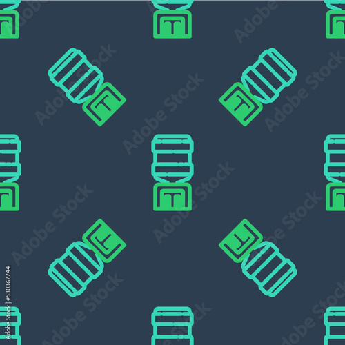 Line Water cooler for office and home icon isolated seamless pattern on blue background. Water dispenser. Bottle office, plastic and liquid. Vector