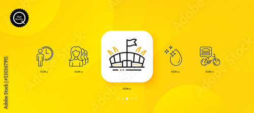 Women headhunting, Waiting and Arena minimal line icons. Yellow abstract background. Food delivery, Water drop icons. For web, application, printing. Vector