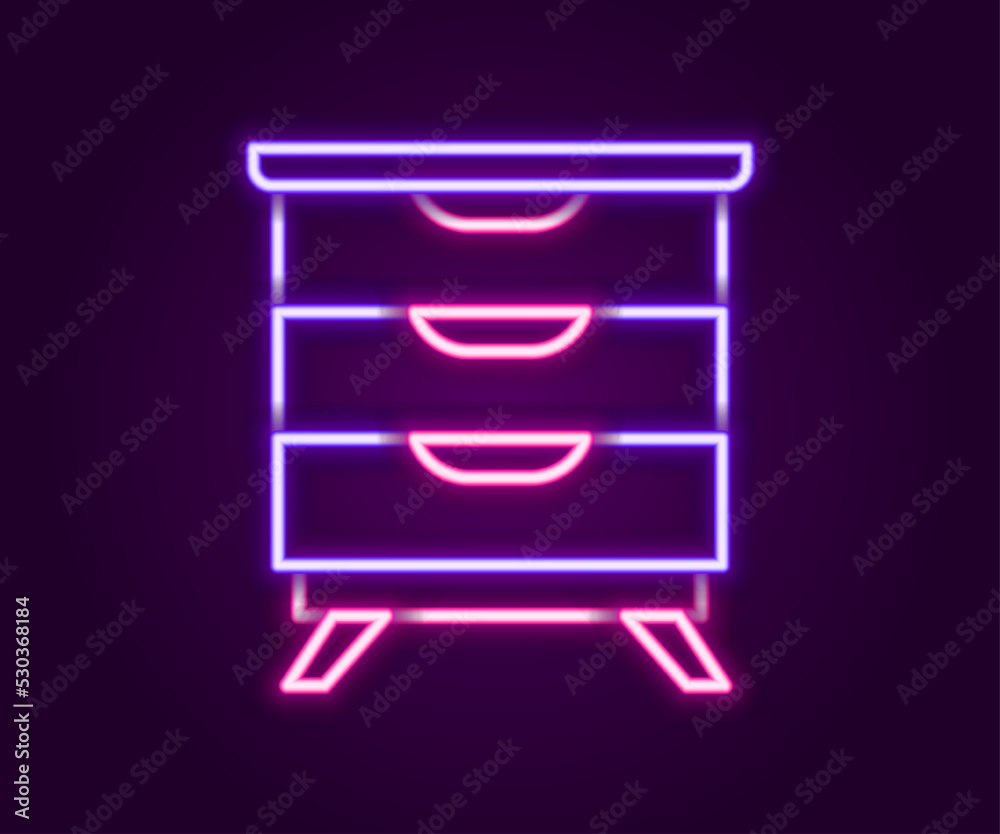Glowing neon line Furniture nightstand icon isolated on black background. Colorful outline concept. Vector Glowing neon line Furniture nightstand icon isolated on black background. Colorful outline concept. Vector