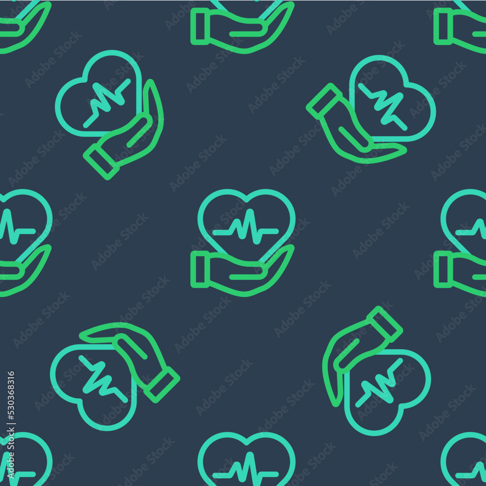 Line Life insurance icon isolated seamless pattern on blue background. Security, safety, protection, protect concept. Vector Line Life insurance icon isolated seamless pattern on blue background. Security, safety, protection, protect concept. Vector