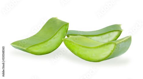 Pile of Fresh aloe vera slice, Isolated on white background, Clipping path included.