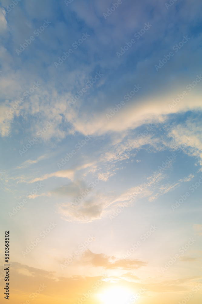 Clouds and orange sky,sunset sky for background or sunrise sky and morning clouds