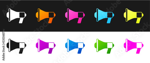 Set Megaphone icon isolated on black and white background. Speaker sign. Vector photo