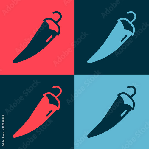 Pop art Hot chili pepper pod icon isolated on color background. Design for grocery, culinary products, seasoning and spice package, cooking book. Vector
