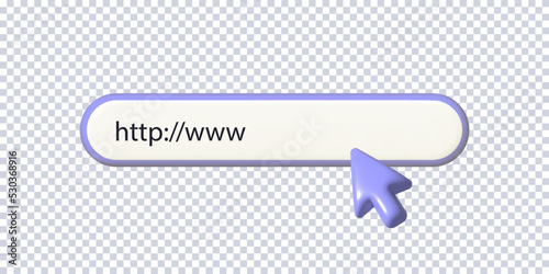 3d Search bar template for website. Address and navigation bar, cursor arrow on transparent. Navigation search for browser. Creative concept design in cartoon style. Search Bar for UI. Vector