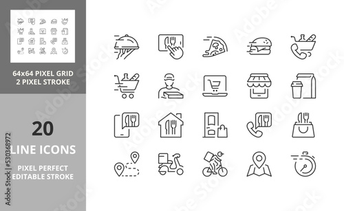 food delivery icons 64px and 256px editable vector set