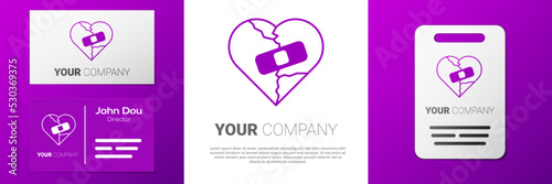 Logotype Healed broken heart or divorce icon isolated on white background. Shattered and patched heart. Love symbol. Valentines day. Logo design template element. Vector